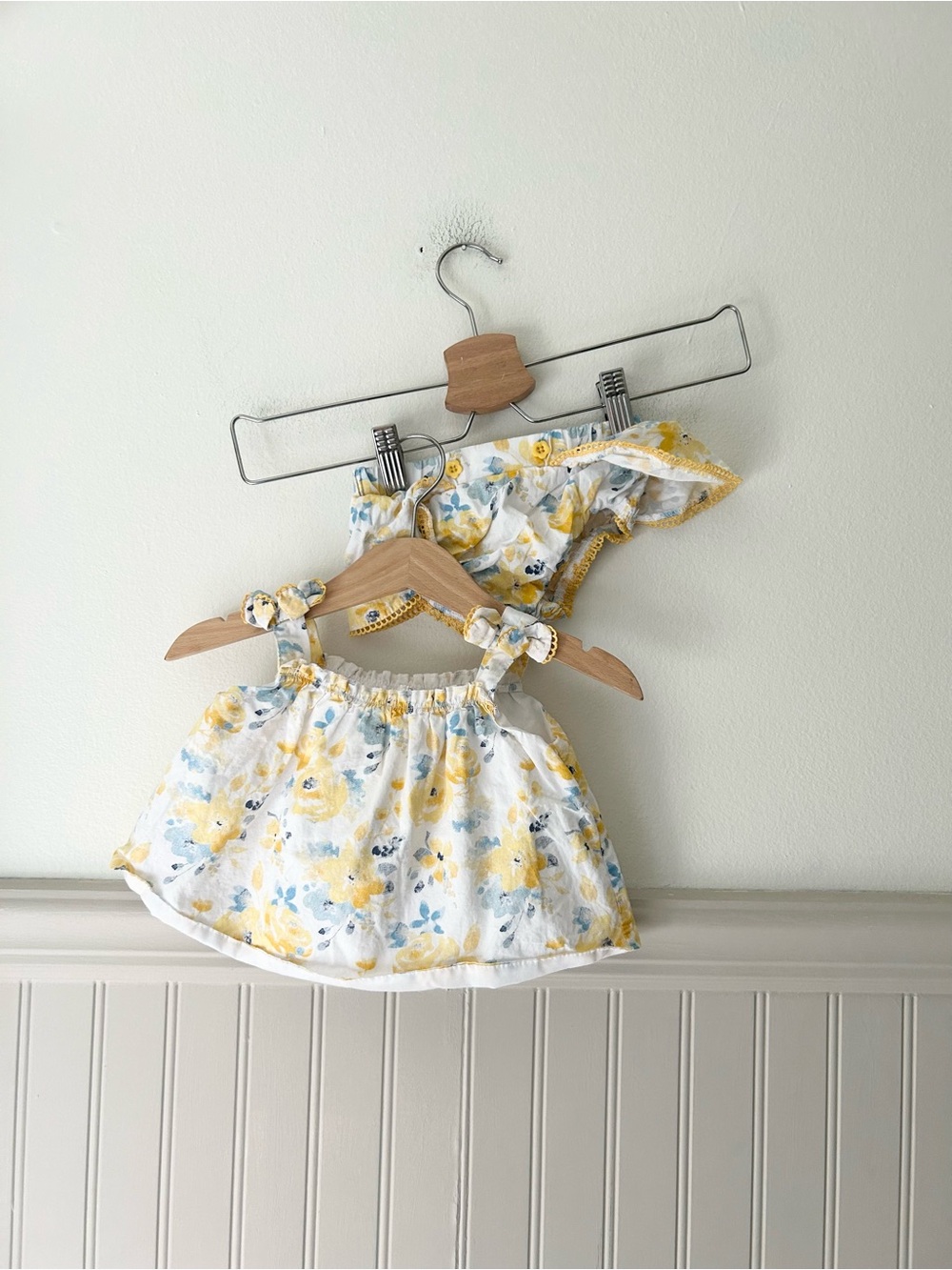 Baby Starters 3 Months Floral Pinafore & Bloomer Set White Yellow Blue